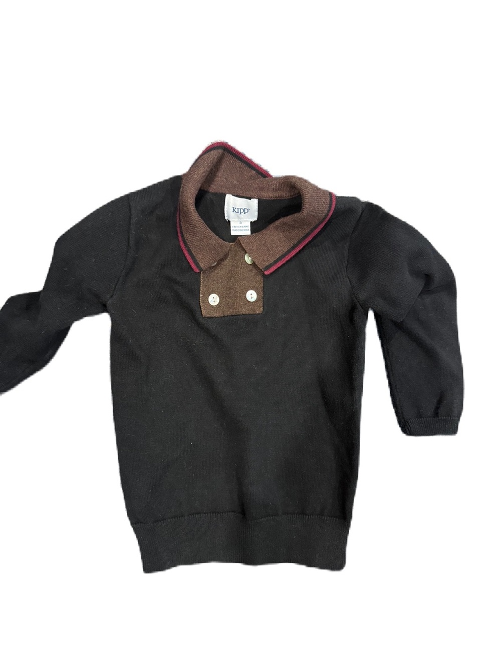 Kippys Black Knit Polo Sweater with Brown Collar and Pink Trim - Kids